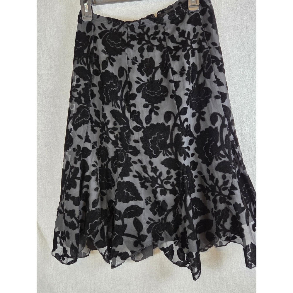 Vintage Skirt S Black Floral Grunge Boho Burnout Velvet Rose Goth Vamp Lined Y2K